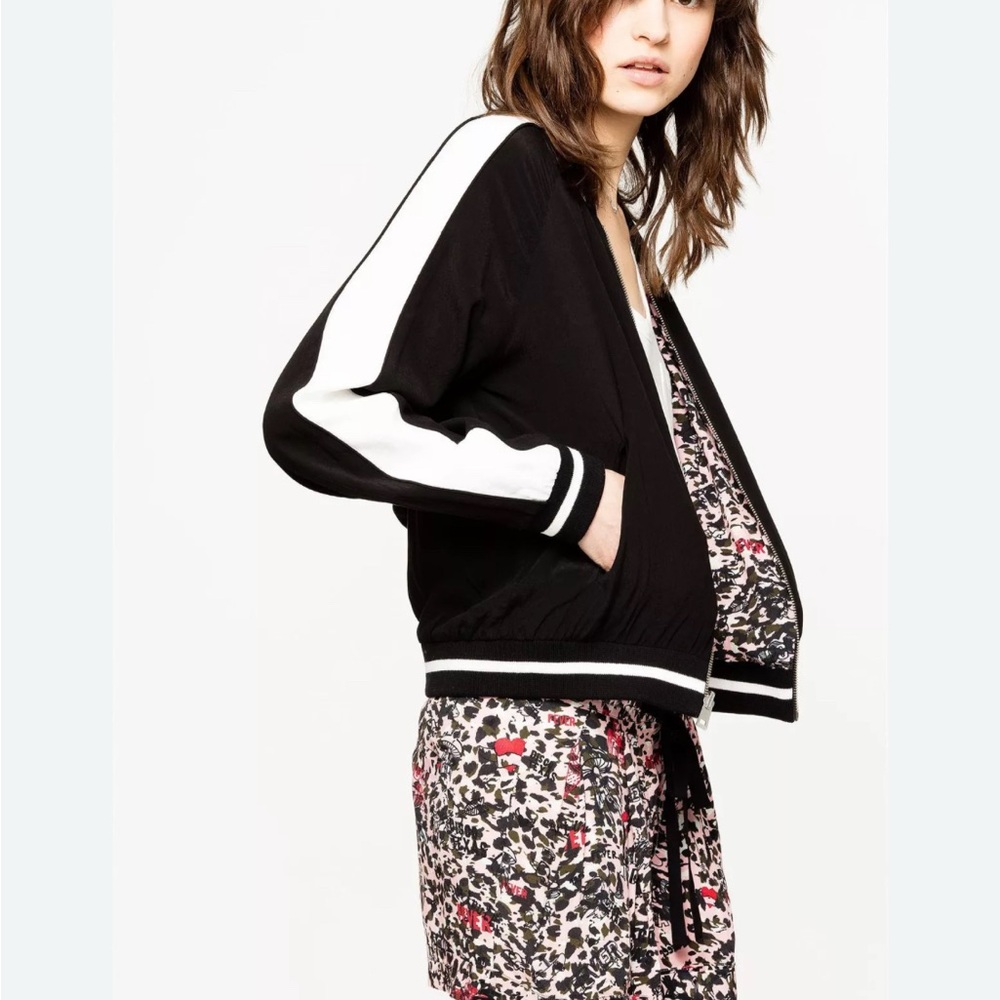 Zadig & Voltaire Black and White Bomber Jacket
